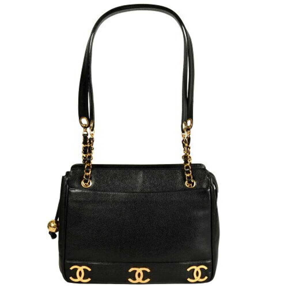 CHANEL Triple Coco Chain Shoulder Bag Black Caviar